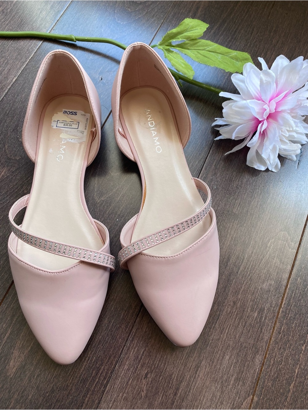 Andiamo Pointed-Toe Flats with Rhinestone Straps
